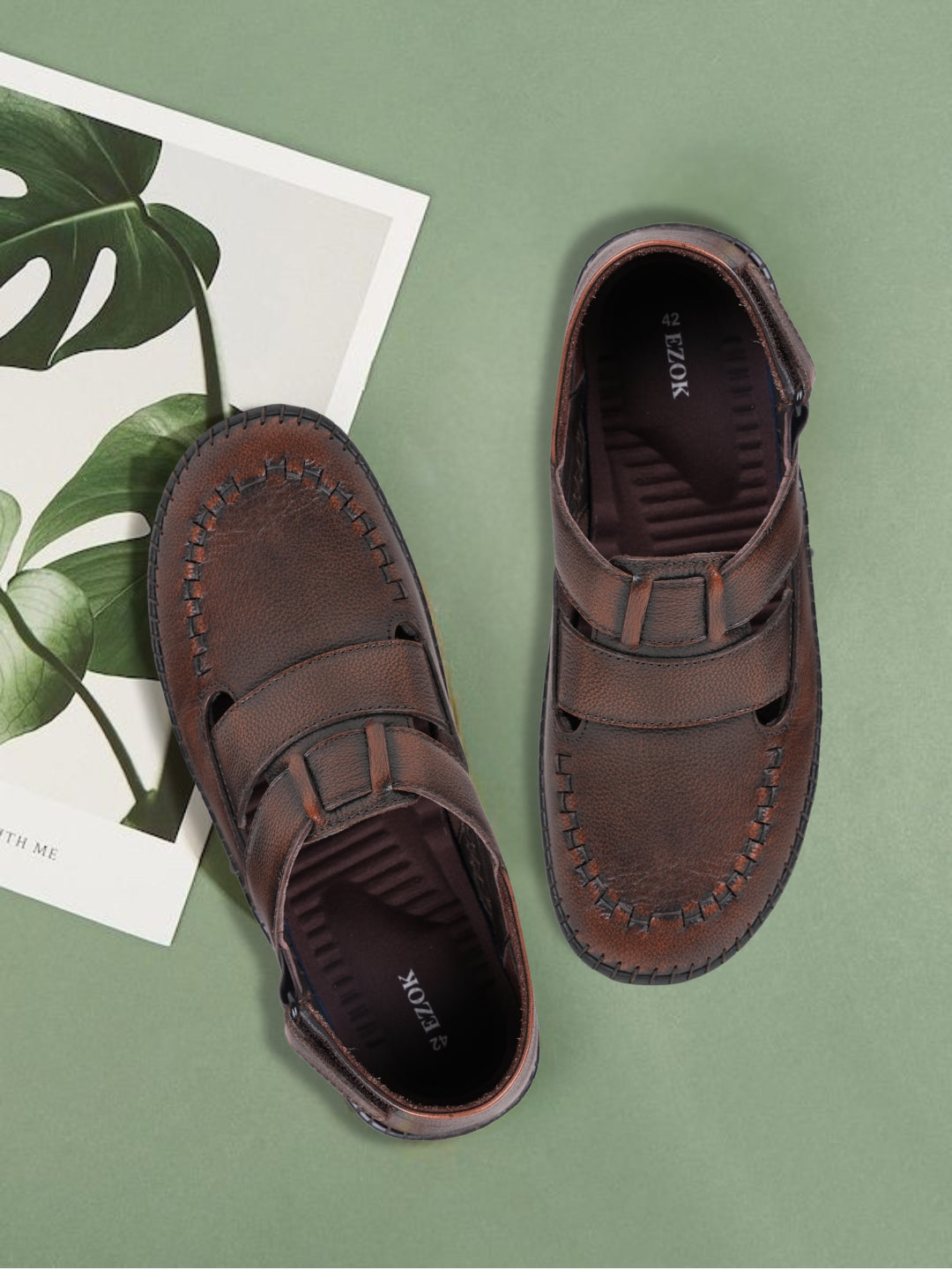 Ezok Men's Genuine Leather Sandals with Back Closure Adjustable, Comfortable & Durable Footwear for Summer